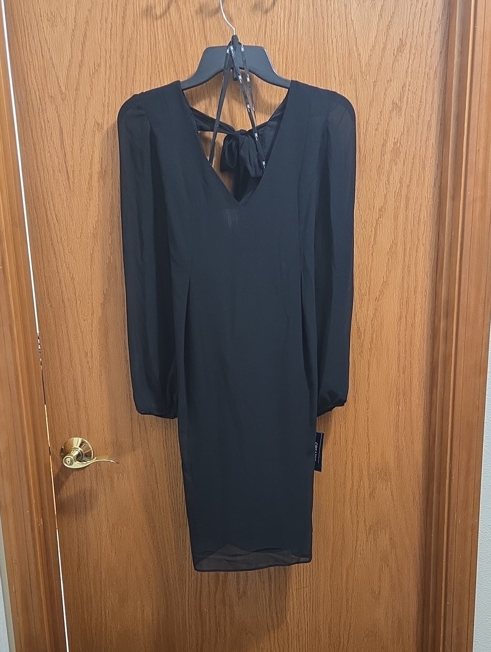 INC International Concepts Black Long-Sleeve V-Neck Tie-Back Dress